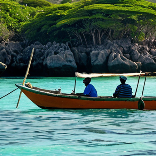 Community-Based Conservation**

"Local Tanzanian fishermen, fully clothed in appropriate attire, patrolling the coastline in a small boat, monitoring for illegal fishing activity. Coral reefs visible in the clear water. Safe for work, appropriate content, professional, perfect anatomy, natural proportions, high-quality photograph, bright sunlight, modest."

**