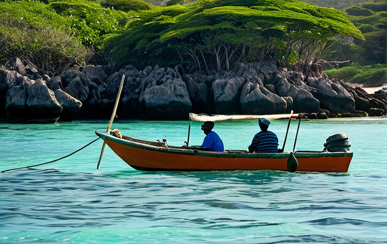 Community-Based Conservation**
"Local Tanzanian fishermen, fully clothed in appropriate attire, patrolling the coastline in a small boat, monitoring for illegal fishing activity. Coral reefs visible in the clear water. Safe for work, appropriate content, professional, perfect anatomy, natural proportions, high-quality photograph, bright sunlight, modest."
**