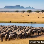 Home 13 세렝게티 국립공원 여행 팁 - A vibrant scene of the Serengeti during the great migration season in dry weather: endless herds of ...