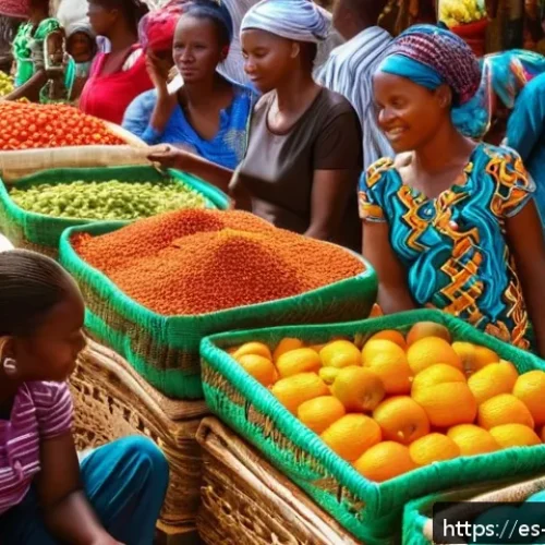 다르에스살람 도시 탐방 - A vibrant street market scene in Kariakoo, Dar es Salaam, bustling with local vendors selling tropic...