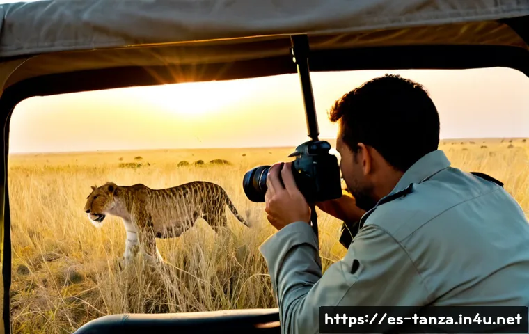 Home 17 탄자니아에서 야생동물 사진 촬영법 - Photorealistic wildlife photography scene in Tanzania’s Serengeti at golden sunrise, a Spanish-speak...